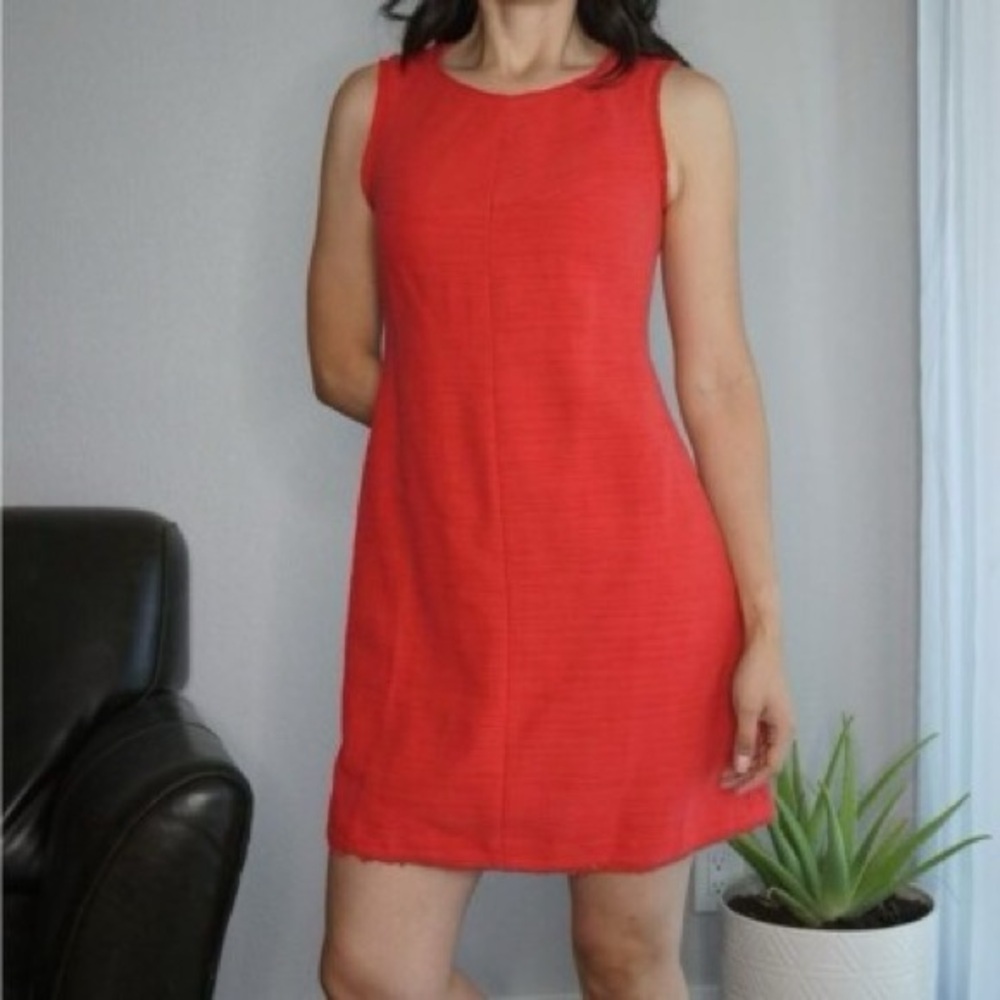 Vintage linen high neck burnt orange shift dress size 6 Lennie New York LNY fall